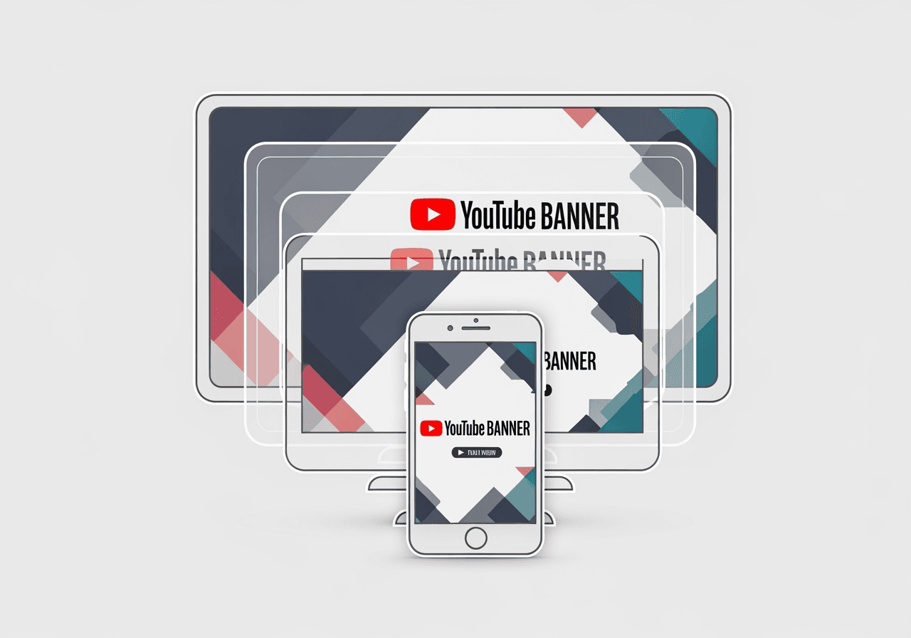 A conceptual image showing a YouTube banner optimized for TV, desktop, and mobile screens.