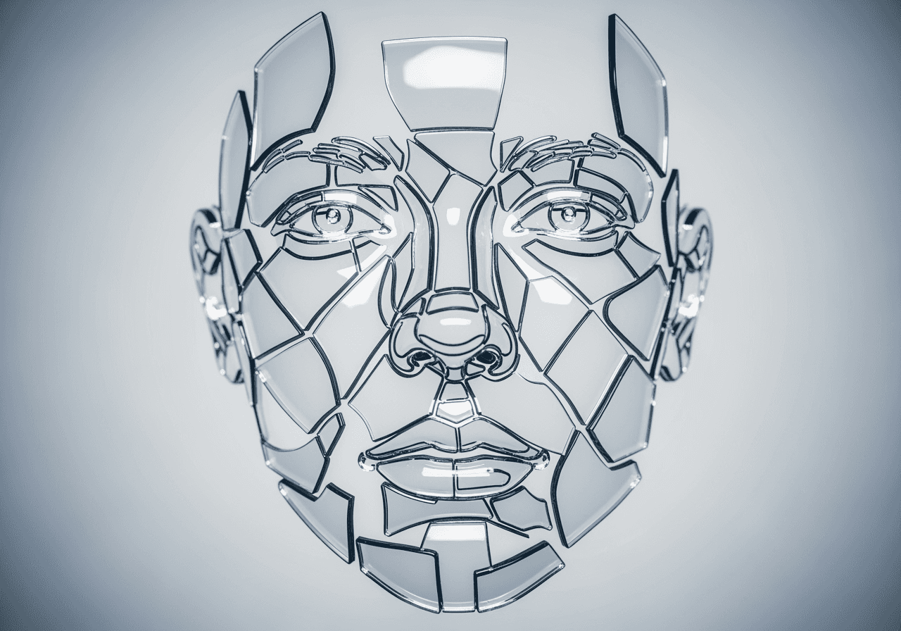 An abstract portrait made of layered transparent glass, symbolizing a complex, multi-faceted identity.