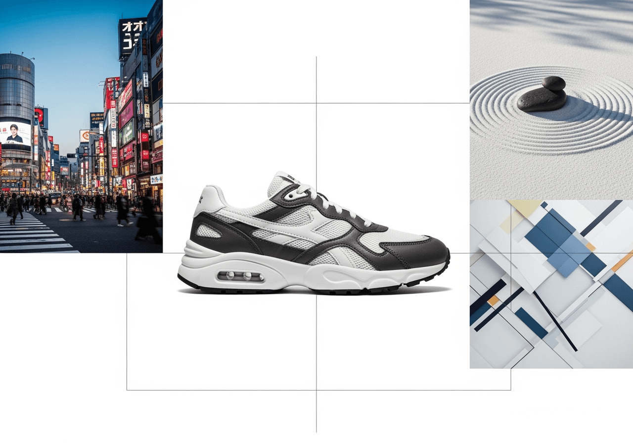 A product surrounded by various background options, illustrating the creative choices available with the AI tool.