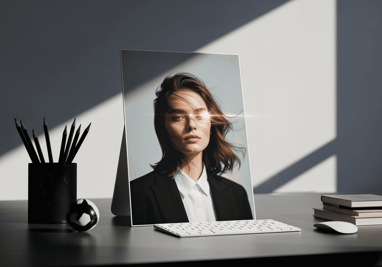 A close-up of a photo where the subject is becoming animated with realistic motion and light, demonstrating cinematic quality.