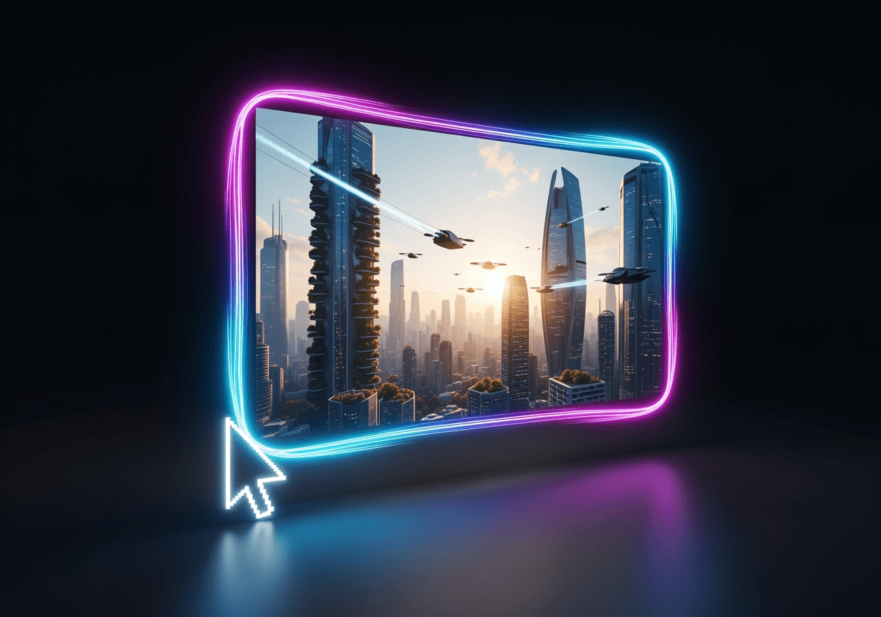 An abstract image of a text cursor generating a cinematic video stream, symbolizing text-to-video AI.