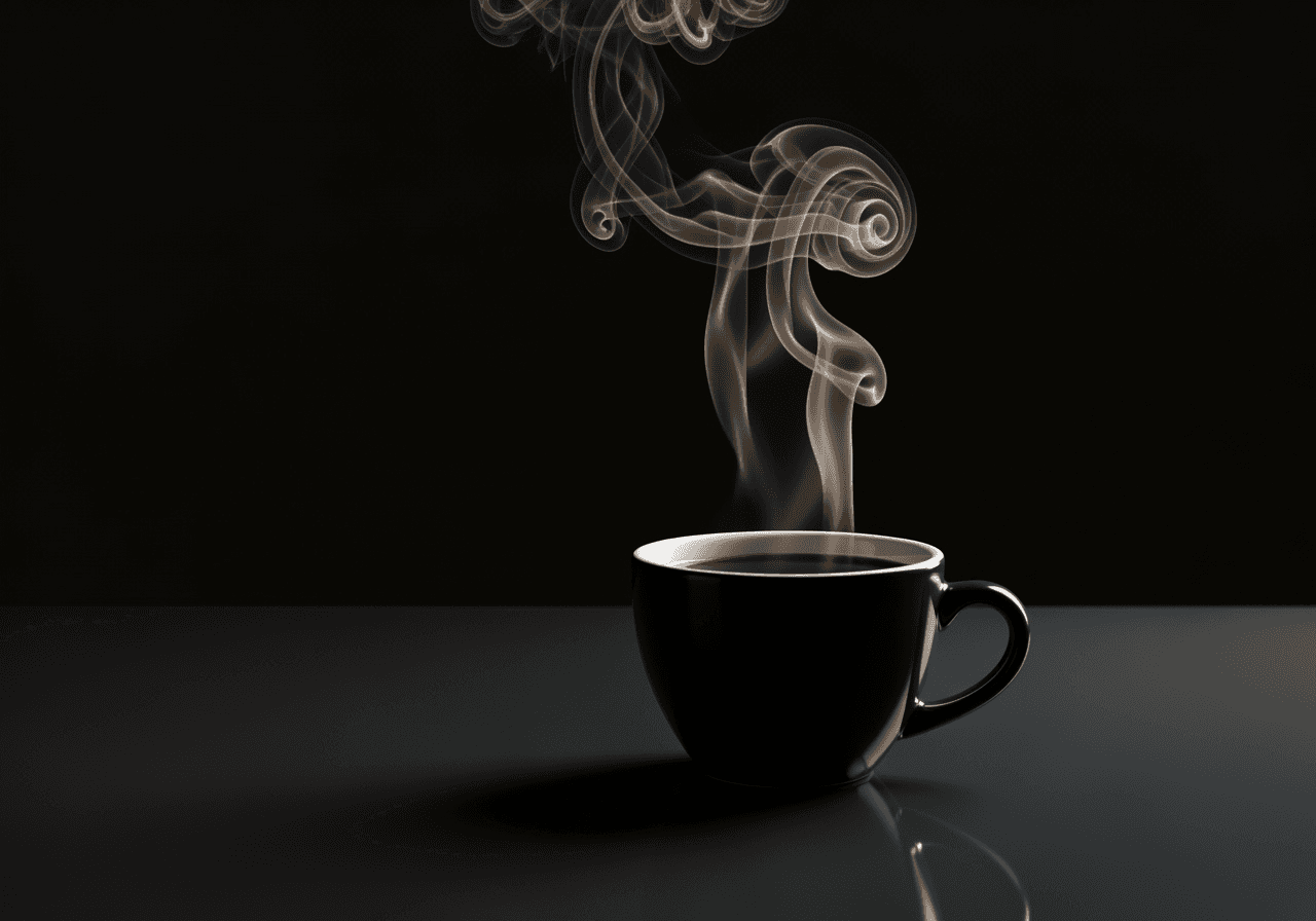 A professional product photo of a coffee cup with dynamic, swirling steam, representing high-quality commercial output.
