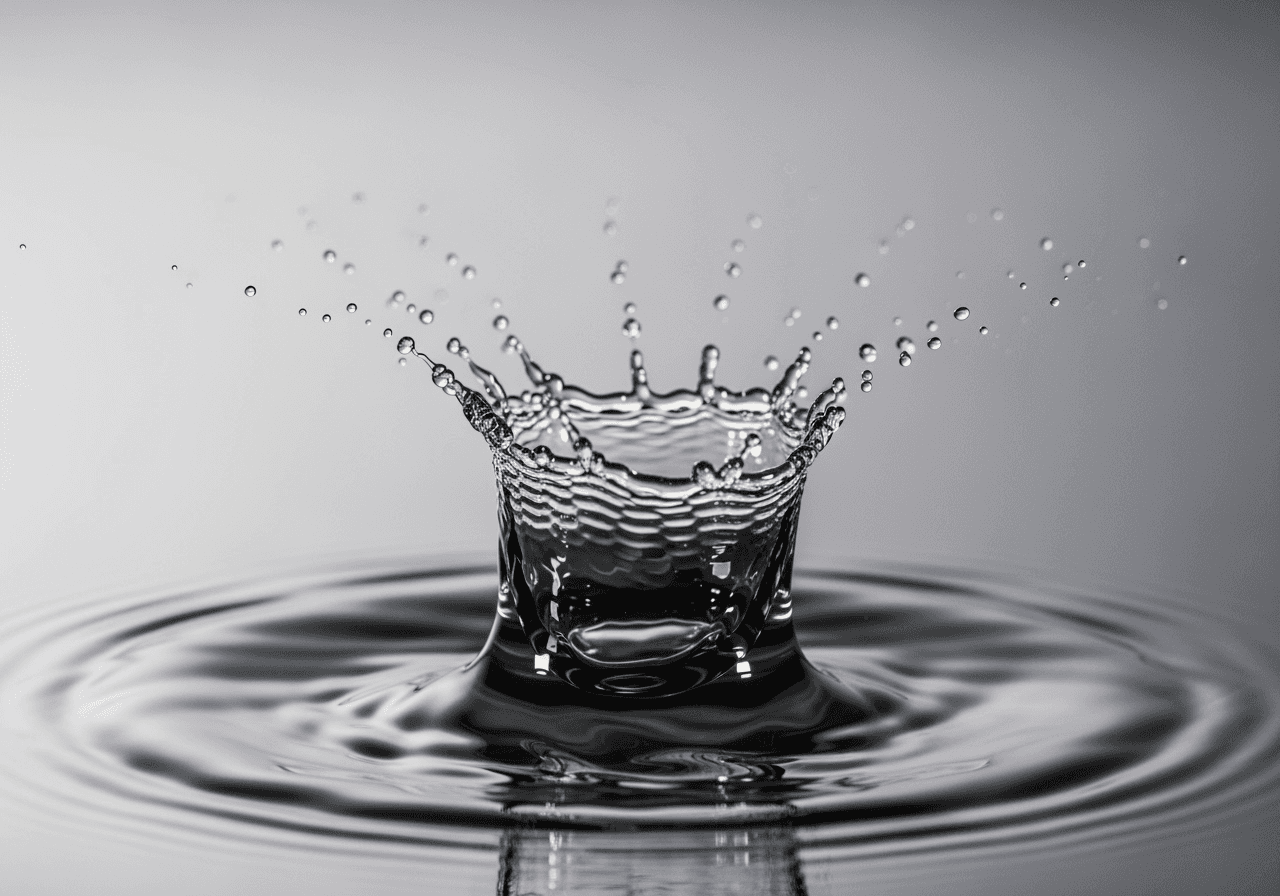 A hyper-realistic close-up photo of a water splash, showcasing incredible detail and physics to represent AI video quality.