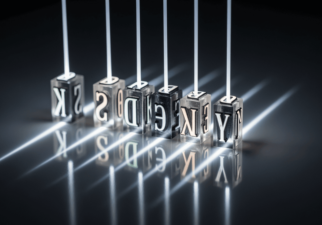 Macro view of glowing typographic blocks being arranged, representing precision text rendering.