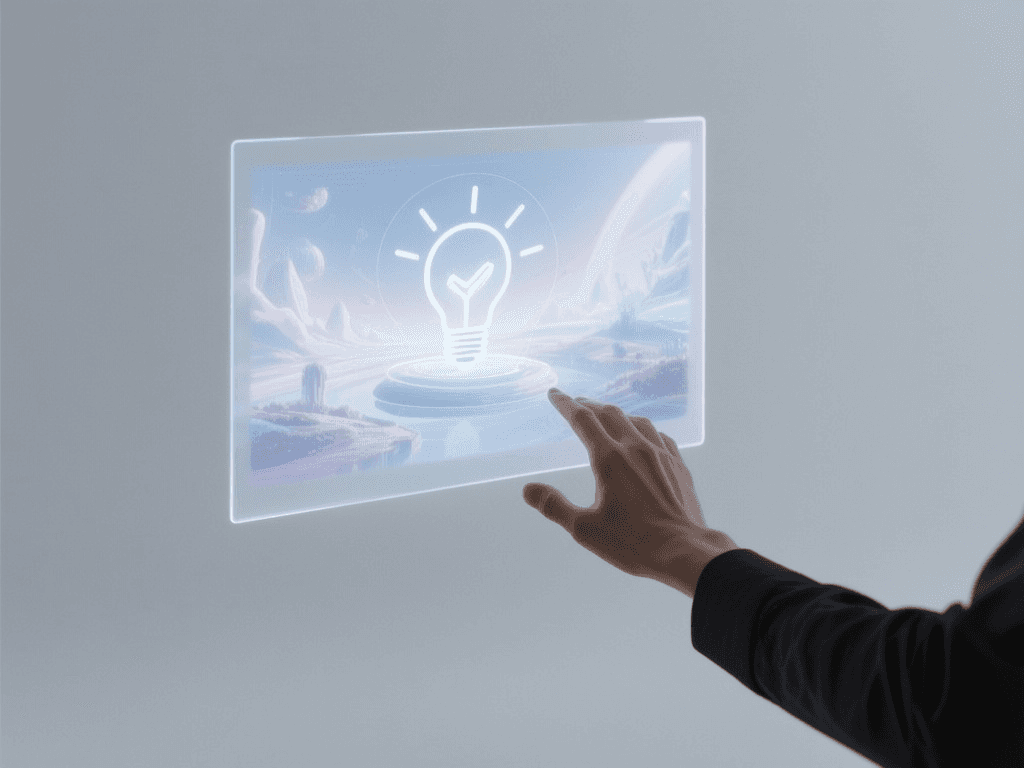 A hand reaching for a screen showing a fantasy world, symbolizing AI unlocking creative potential.