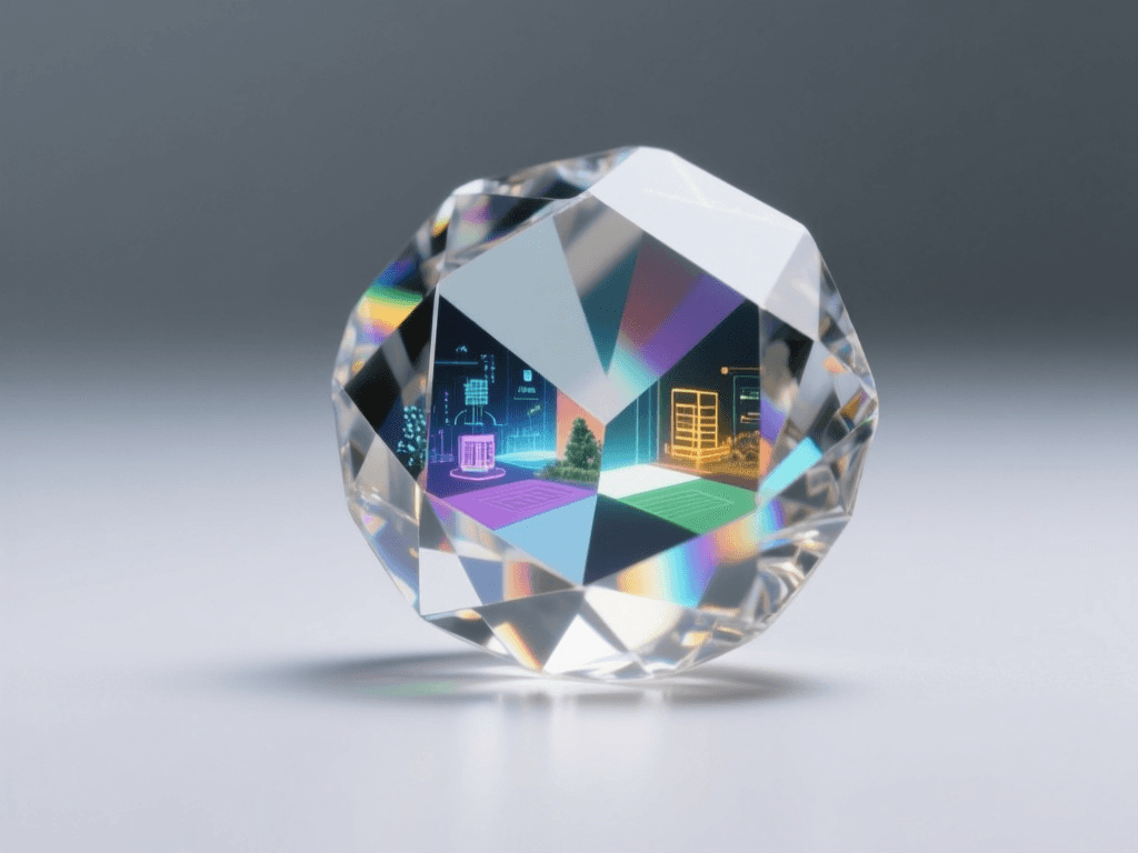 A multifaceted crystal reflecting different worlds, representing a platform with multiple AI models.