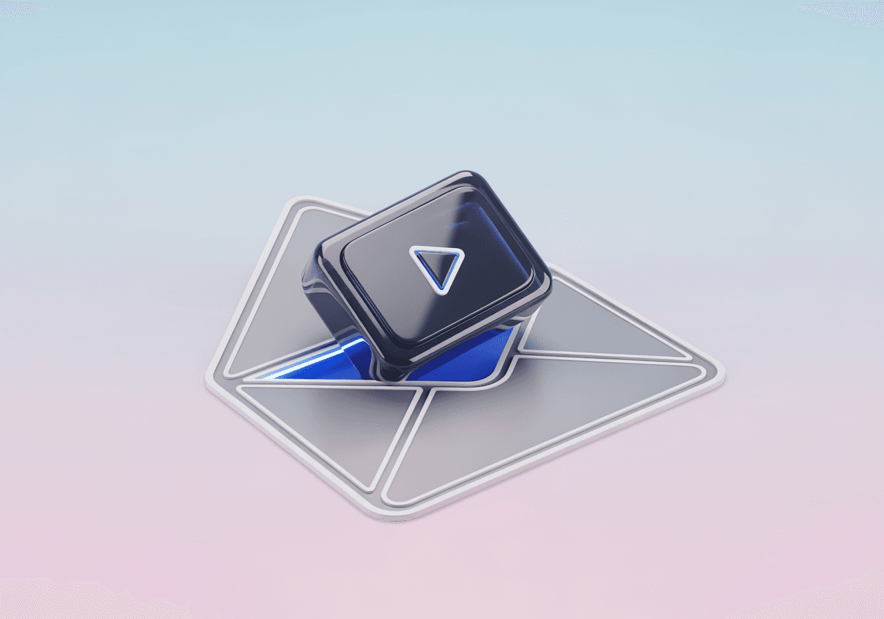 Composición 3D minimalista de un archivo de video entrando en un sobre digital