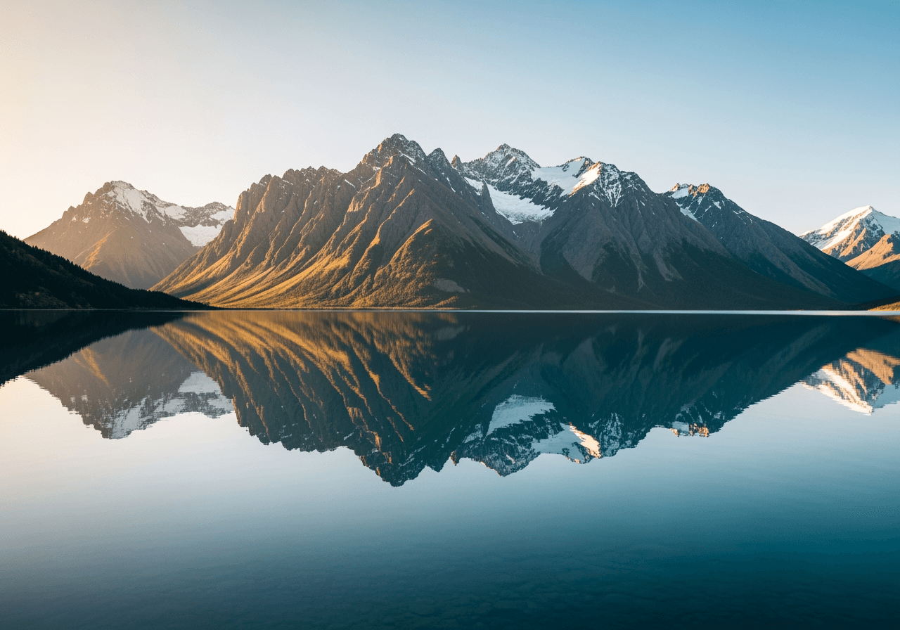 KI-generierte ruhige Berglandschaft mit perfekter Wasserreflexion