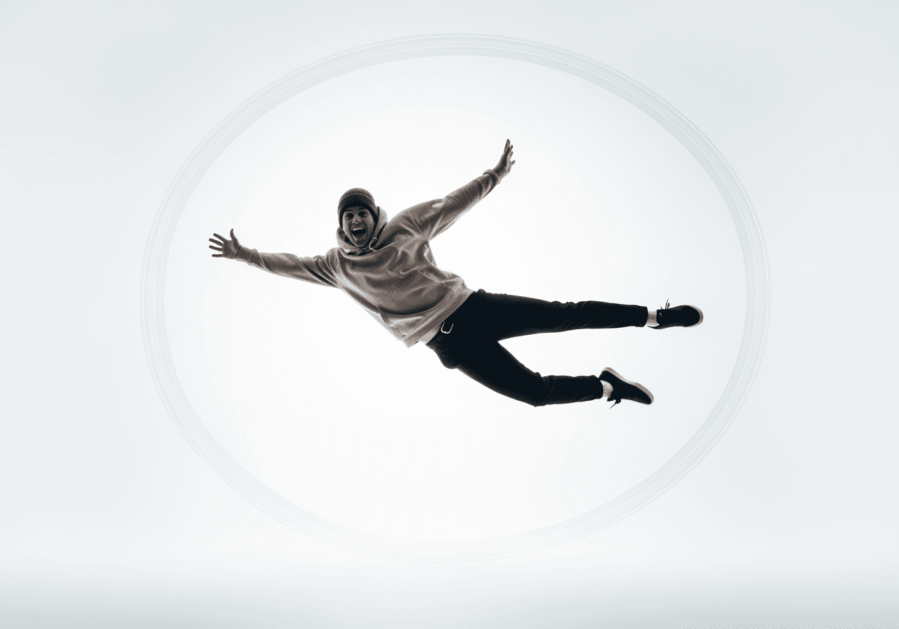 부메랑 비디오 루프 효과를 시각화한 점프하는 사람의 역동적인 모습