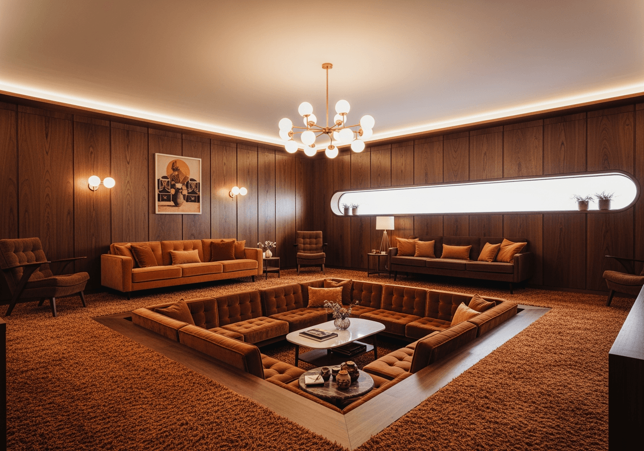 70年代风格 Gemini Room 休息室配木镶板内饰