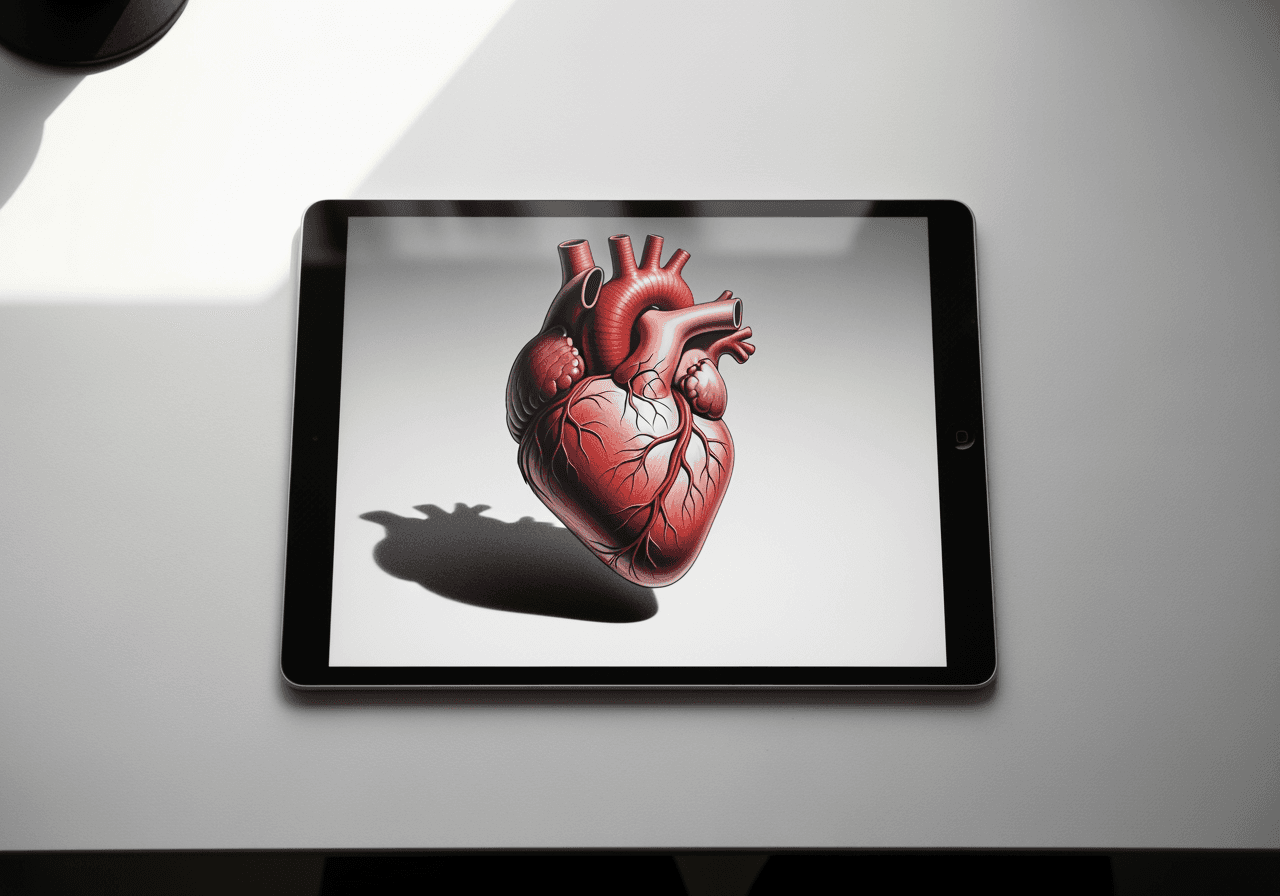 Tablet digitale che mostra uno straordinario disegno di cuore con illusione ottica 3D che sembra uscire dallo schermo