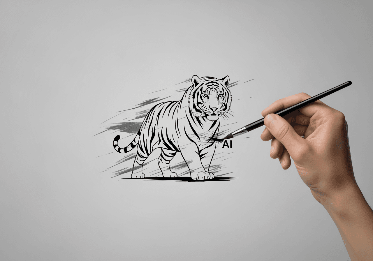 Image de design minimaliste représentant un générateur de dessins de tigre