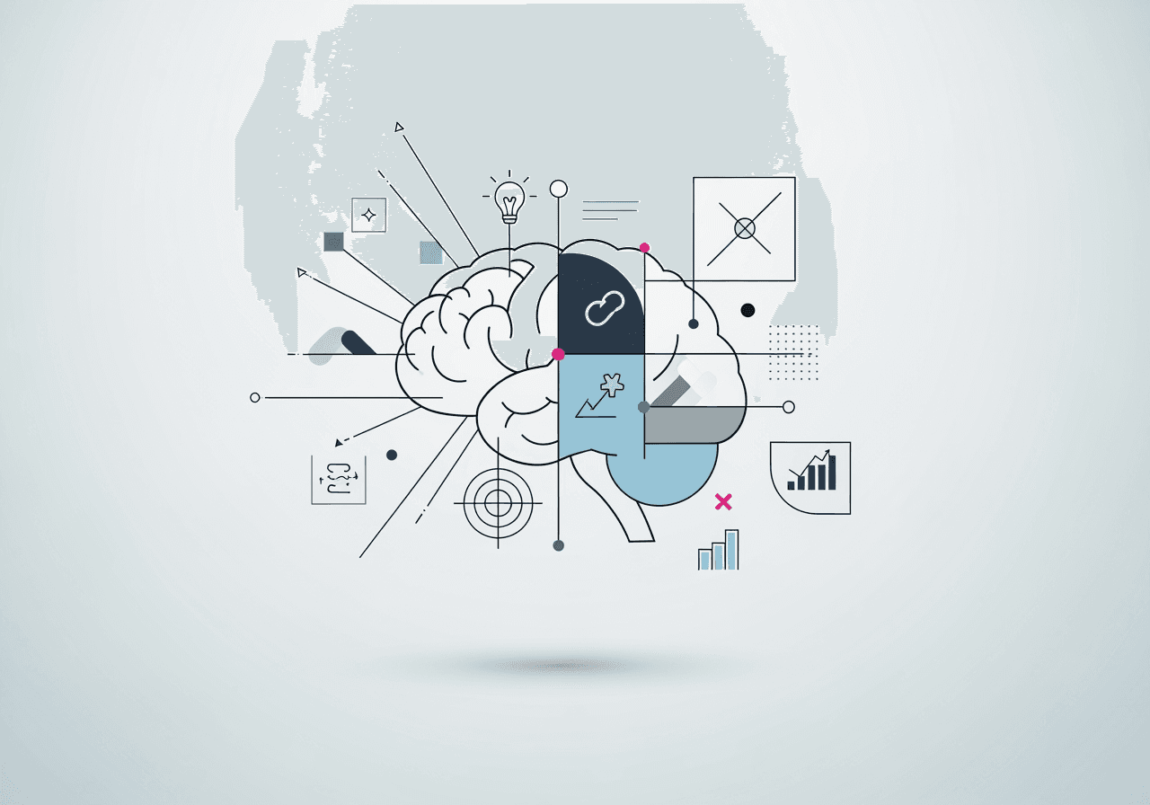 Visualisation abstraite et minimaliste d'un générateur de cliparts de cerveau.