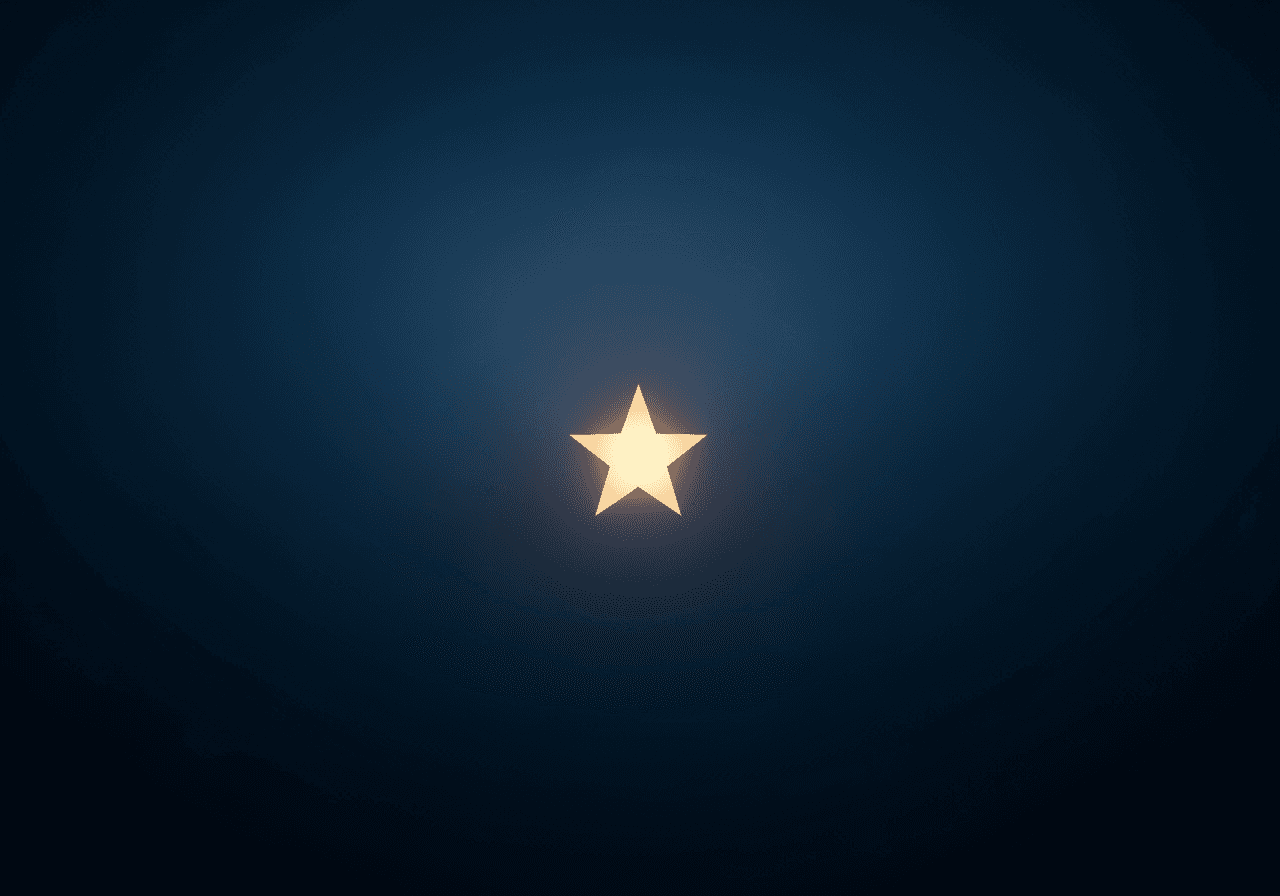 Imagen minimalista de una estrella dorada brillando en el cielo nocturno
