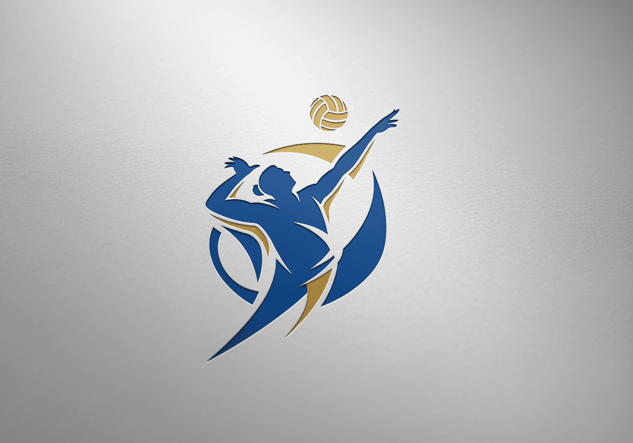 Design de logo moderno com a silhueta de um jogador de vôlei em cortada