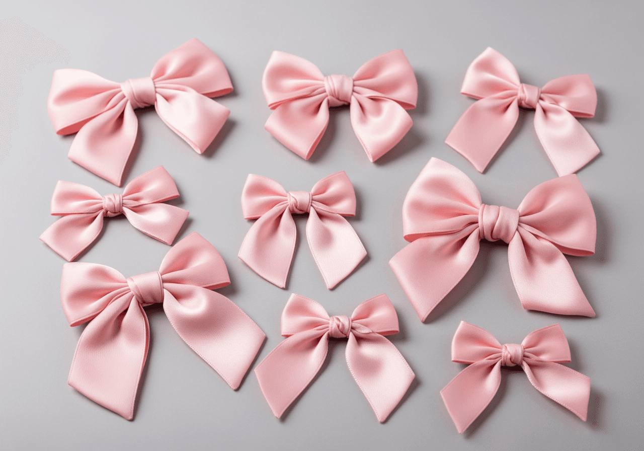 Immagine minimalista con un'elegante disposizione di sofisticati fiocchi di raso rosa pastello