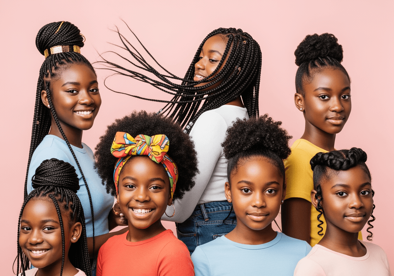 多様なヘアスタイルを持つ黒人の女の子たちのグループ
