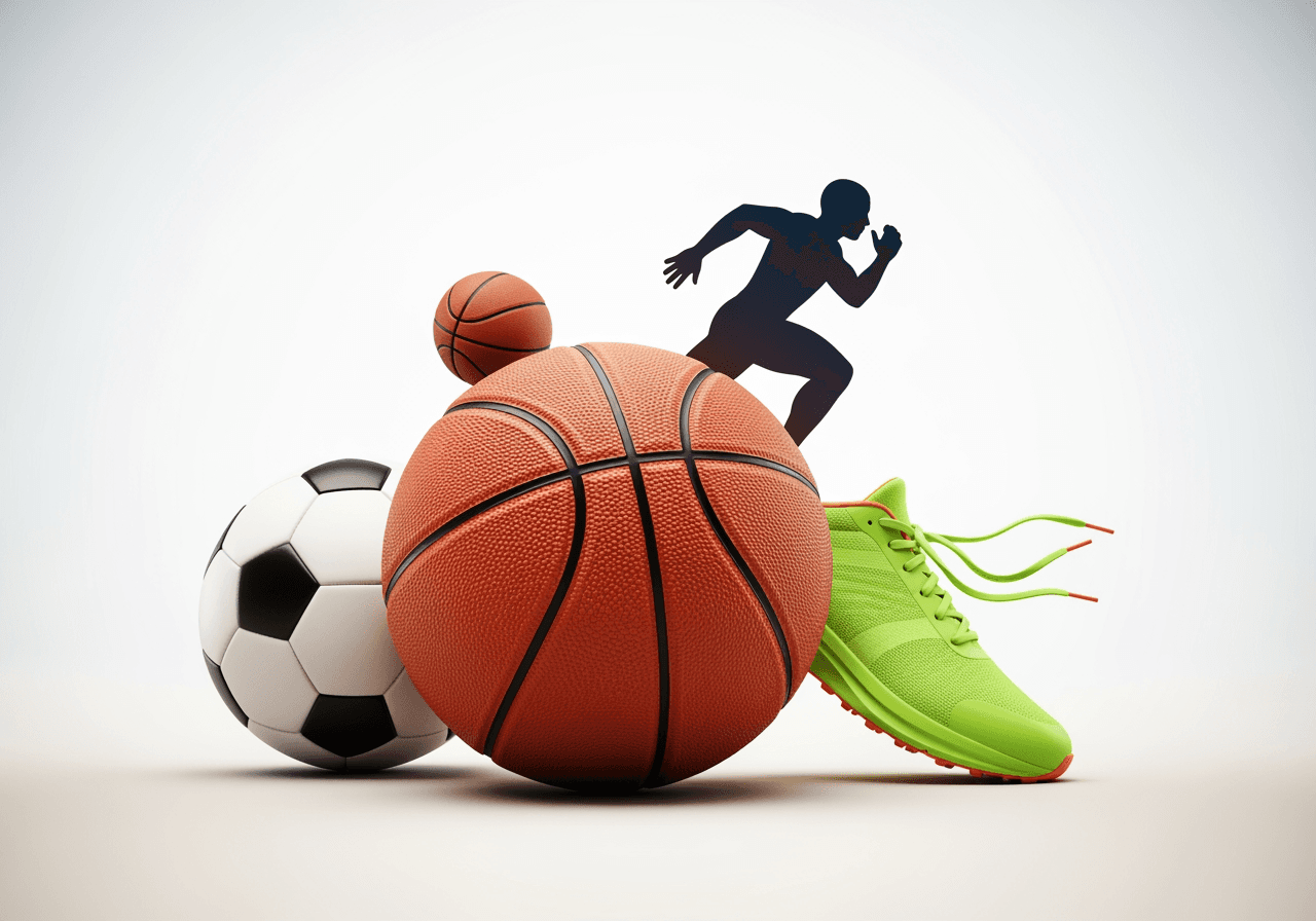 Composição dinâmica de vários elementos de clipart esportivo