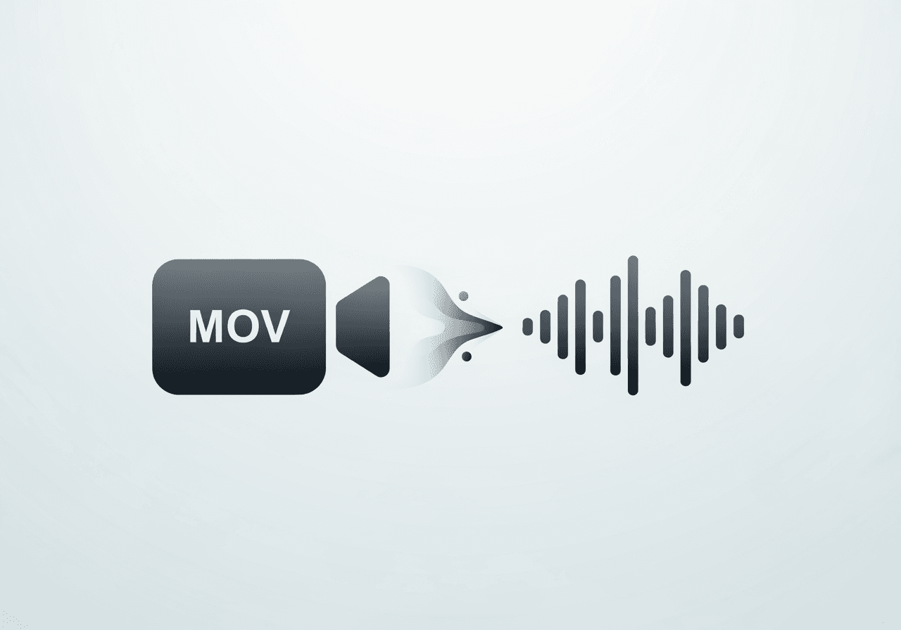 Gráfico minimalista que representa la conversión de un archivo MOV a audio MP3