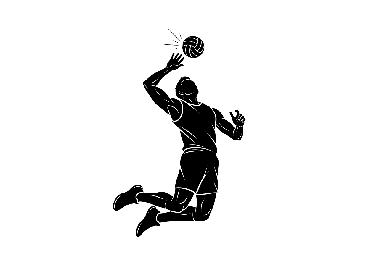 Volleyball player clipart spiking the ball in a clean vector style, white background