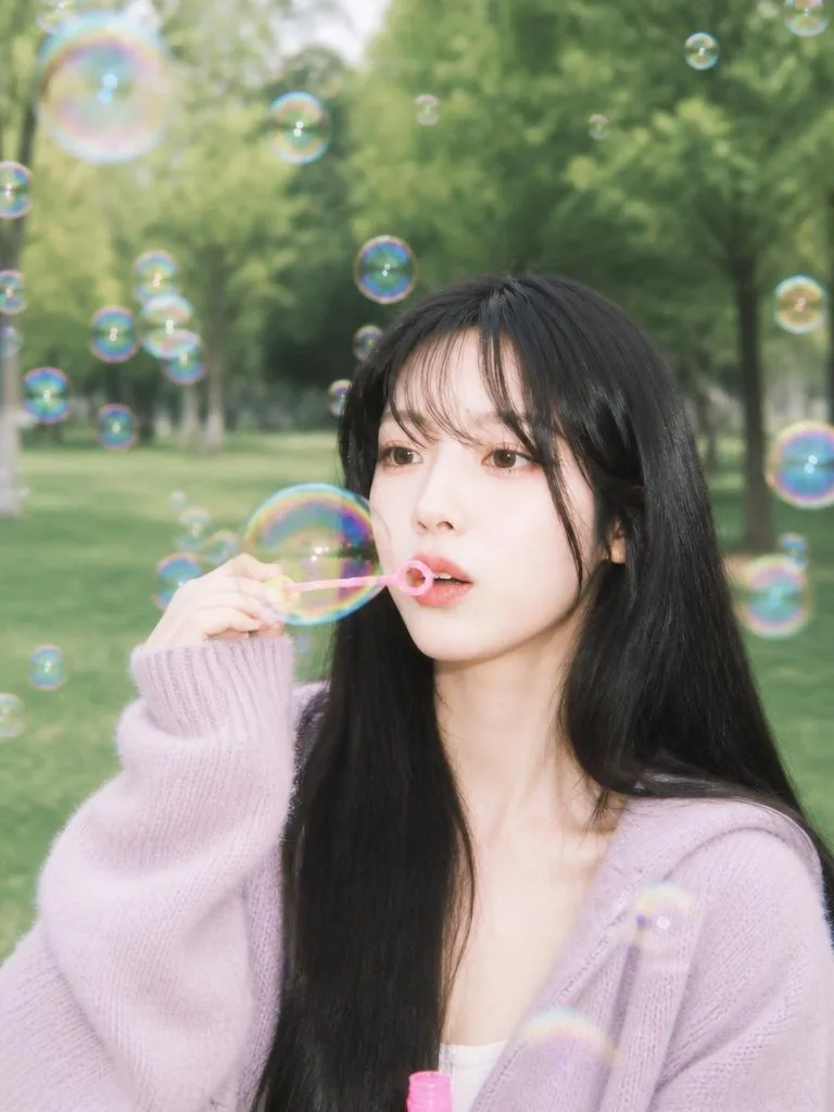 비눗방울 감성샷 AI 필터 예시 — 캐럿 AI 포토부스