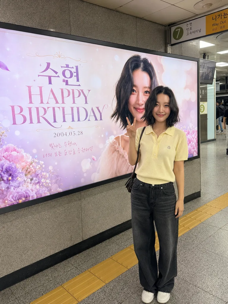 지하철 생일 광고 AI 필터 예시 — 캐럿 AI 포토부스