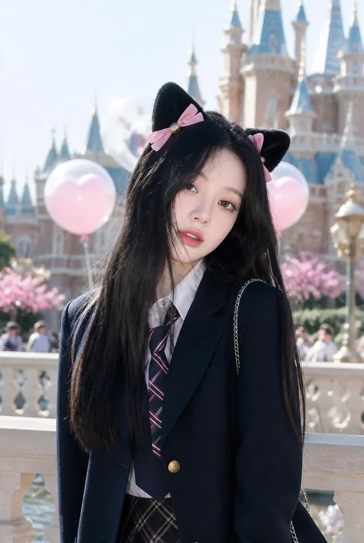 놀이공원 교복샷 AI 필터 예시 — 캐럿 AI 포토부스
