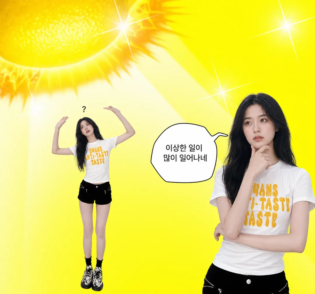 코믹 리액션 콜라주 AI 필터 예시 — 캐럿 AI 포토부스
