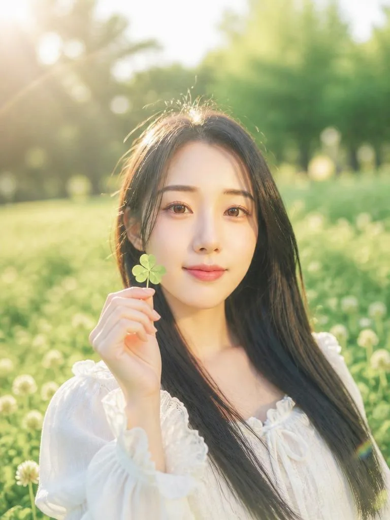 클로버 들판 인물사진 AI 필터 예시 — 캐럿 AI 포토부스