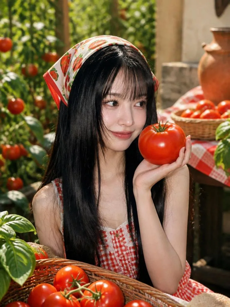 토마토 소녀 감성샷 AI 필터 예시 — 캐럿 AI 포토부스