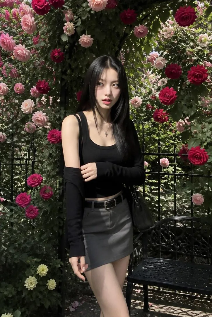장미 아치 전신샷 AI 필터 예시 — 캐럿 AI 포토부스