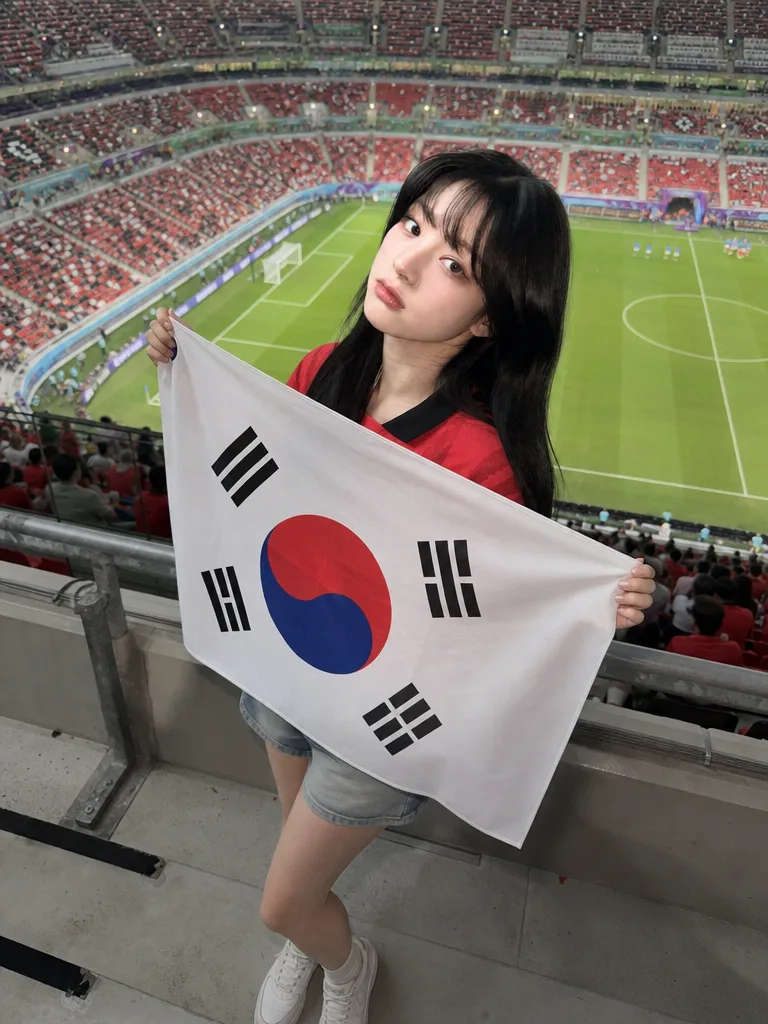 태극기 응원 전신샷 AI 필터 예시 — 캐럿 AI 포토부스