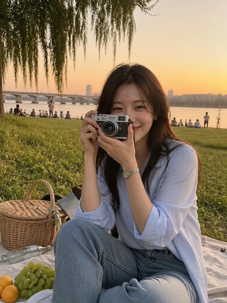 한강 노을 무렵 AI 필터 예시 — 캐럿 AI 포토부스