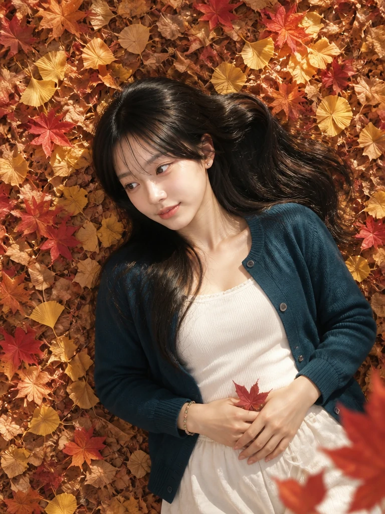 낙엽 위의 나 AI 필터 예시 — 캐럿 AI 포토부스